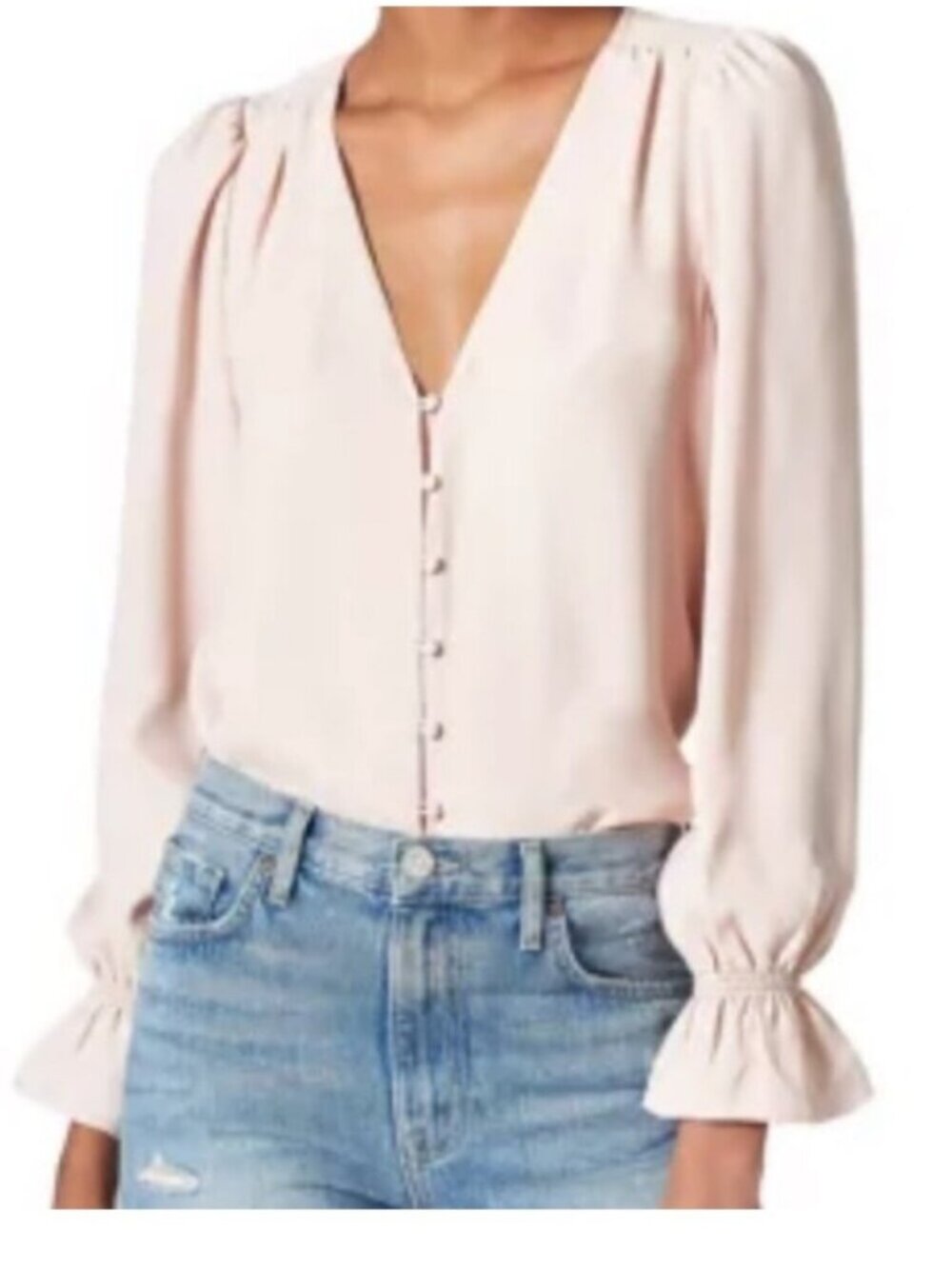 JOIE | Bolona Silk Blouse pale pink shade V-neckline Sz XS